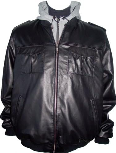 Johnny 1008 Big Man Black Urban Leather Hoodie Jacket All Size