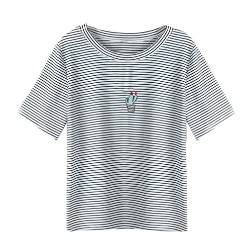 Stripe T-Shirt Leyorie Cute Blouse for Women Fashion Cactus Tank Top Short Sleeve Casual Shirt Tops 2018