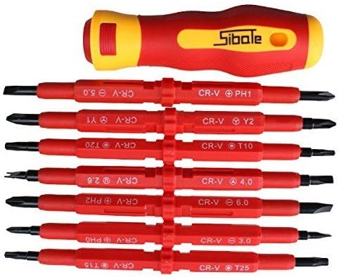 BINGONE Sibate Set of 7 pcs Insulated Electrical Screwdriver Phillips and Flat Double Head Precision Black Finish Blades With Magnetic Tips Repair Tool Kit (Red)