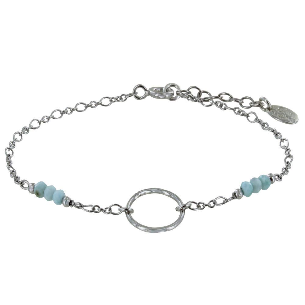 LES POULETTES BIJOUX - Rhodium Silver Bracelet Ring and Six Small Faceted Larimar Beads