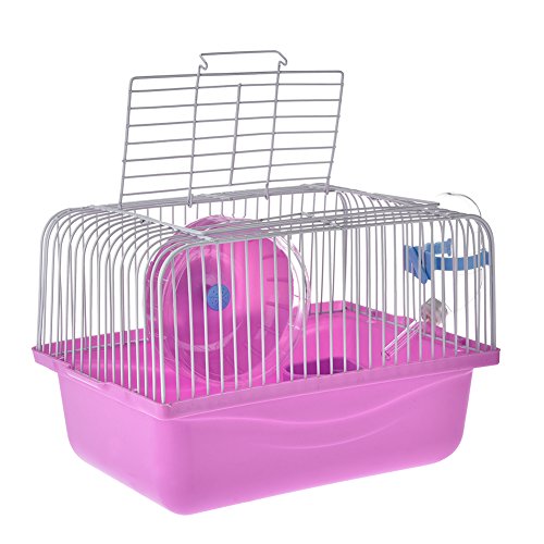 Hamsters Portable Cage Small Plastic Cage with Built-in Water Bottle Playing Wheel Outdoor Travelling Carrier for Small Animals Pink