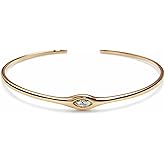 SWEET PEEPS 18K Gold Dipped CZ Bangle Bracelet for Women, Marquise Shaped Cubic Zirconia Open Bangle, Minimalist Gold Jewelry