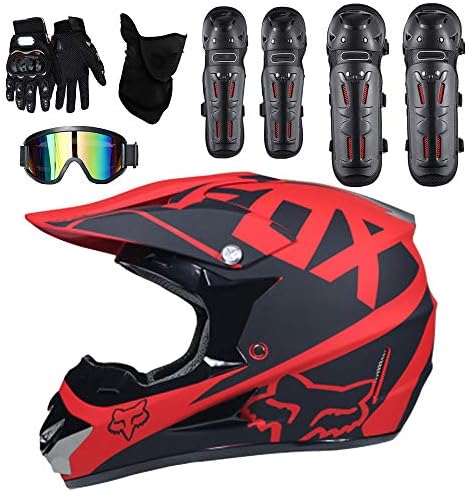 Adult Motocross Helmet Man Woman Off Road DOT Outdoor Full Face MX Dirt Bike Motorcycle ATV Helmet Free Windproof Glasses Mask Gloves Elbow Pads and Kneepad