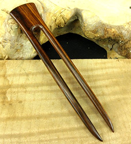 JWL (1) Rosewood Two Prong 6 Inch Straight Hair Stick Pick Pic Pin Fork - Hawaiian Style