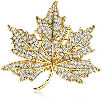 Maple Leaf Scarf Pins and Brooches Simulated Diamond Paved Cubic Zirconia Fashion Brooch Golden Christmas Birthday Gifts for Women Girlfriend Wife Mom Daughter Anniversary Gifts for Her Jewelry