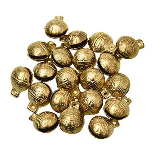 Monrocco 20Pcs Antique Gold 0.7 x 0.6 Inches Brass Bells Vintage Indian Bells Charms Pendants for Crafting,Home Door Decor - Thumbnail 5