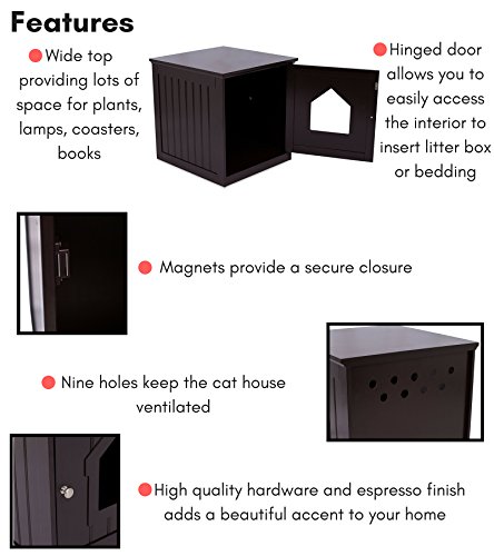 Internet's Best Decorative Cat House & Side Table - Cat Home Nightstand - Indoor Pet Crate - Litter Box Enclosure (Espresso) - Thumbnail 4