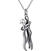 FLYOW Hug Couple Necklace for Women S925 Sterling Silver Hugging Necklace Anniversary Jewelry for Him and Her,Lover Valentines day gift