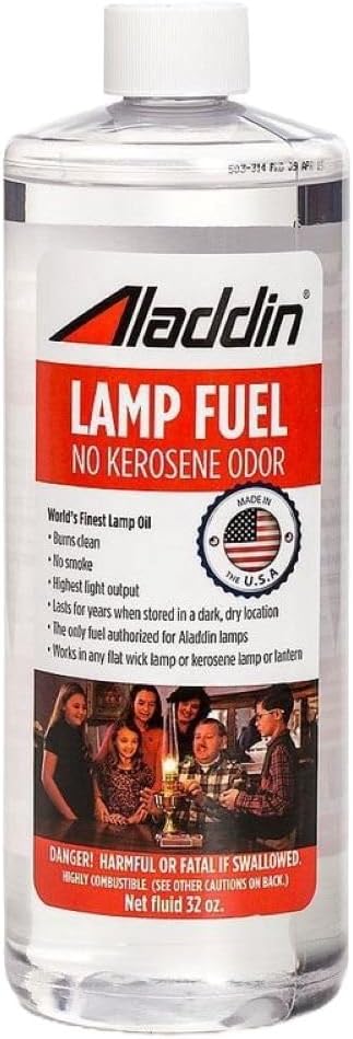 Oil Lamps & Accessories - Aladdin Clear Lamp Oil Fuel - Kerosene Alternative Clean Burning Odor Free for Indoor/Outdoor Flat Wick Lanterns, Lamps and Tiki Torches, 32 Ounce