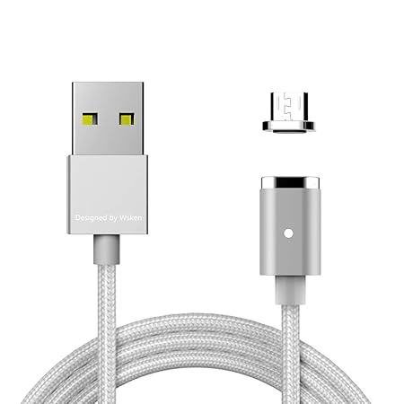 WSKEN Mini 2 Magnetic Micro USB Kabel,Nylon geflochtene Daten Ladegerät Blei mit Metallstecker LED Blinkleuchte für Samsung S