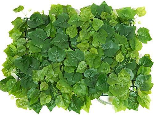Grape Leaf Greenery Panel - Set of Two 24" x 16" Artificial Grass Privacy Fence, Boxwood Style with zip ties for easy Installation.