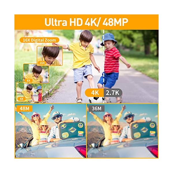 Ahlirmoy 4K Digitalkamera 48MP Kompaktkamera 16X Digital Zoom 2.8'' LCD Bildschirm Wiederaufladbare Mini-Taschenkamera… – Bild 3