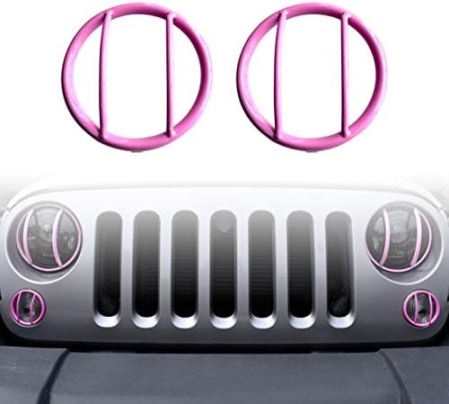 DIYTUNINGS Pink Front Turnlights Light Guard Covers for Jeep Wrangler JK JKU Unlimited Rubicon Sahara X Off Road Sport Exterior Accessories Parts 2007-2017