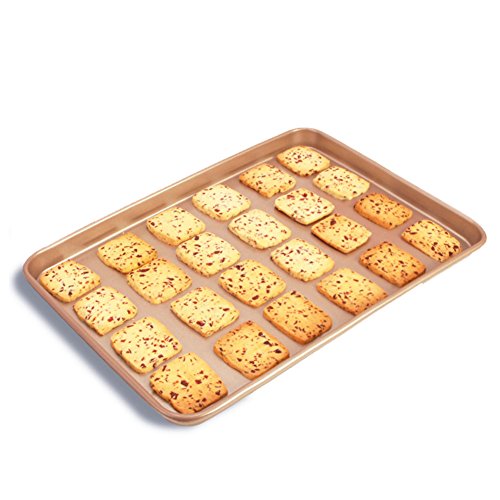 Click Here to See More Images Cookie Pan 17 inch Nonstick Gold Baking Sheet Bread Meat Pan Jelly Roll Tray by LUFEIYA