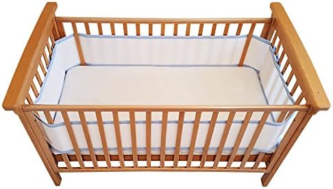 4-Sided Breathable Crib Bumper, Double Layers for Extra-Padding, Free from Entanglement Risk Design, Airflow Safe 3D Mesh Crib liner (Blue)