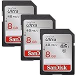 SanDisk Ultra 8GB Class 10 SDHC Memory Card Up to 40MB/s (SDSDUN-008G-G46), Pack of 3