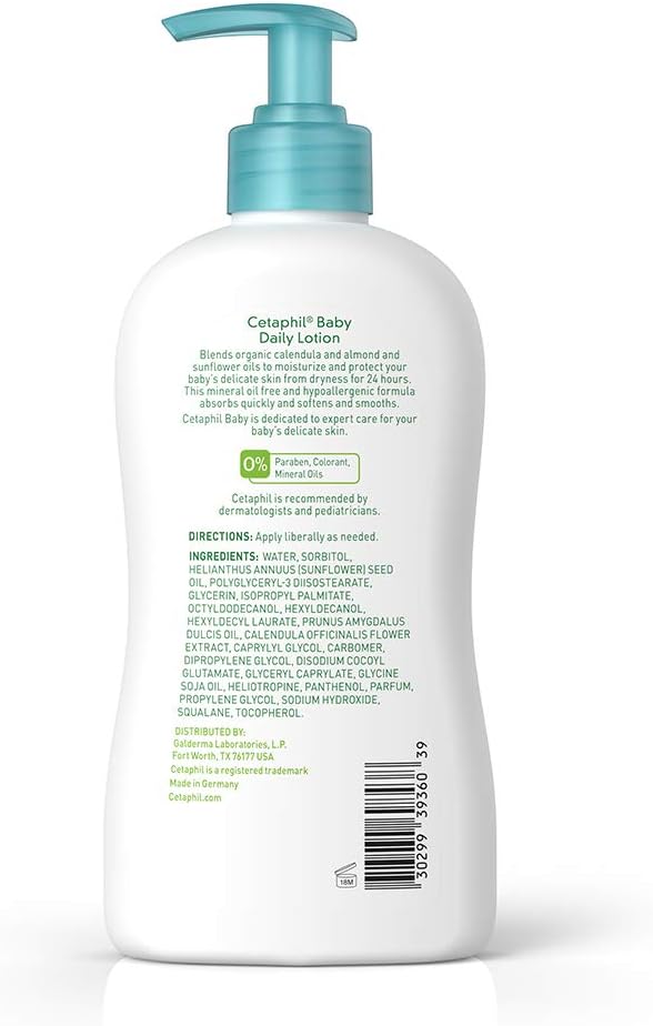 Cetaphil Baby Daily Lotion with Organic Calendula |Vitamin E | Sweet Almond & Sunflower Oils |13.5 Fl. Oz: Health & Personal Care