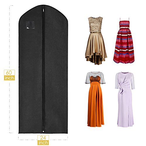 MaidMAX 60'' Extra Long Garment Bag Suit Garment Cover with a Transparent Label Holder, Zipper and Inside Pocket, Black