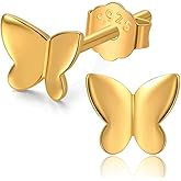 Uucomt Butterfly Earrings for Women - 14K Gold Plated Hypoallergenic 925 Sterling Silver 10mm-Long Posts Push Back Ladies' Butterfly Stud Earrings