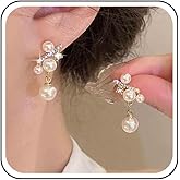 Aneneiceera Boho Crystal Pearl Drop Earrings Gold Cz Rhinestone Pearl Earrings Vintage Pearl Dangle Earrings Pearl Wedding Earrings Jewelry for Women