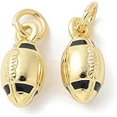 Clotiry 10Pcs 3D Enamel Rugby Charms with Jump Ring Brass Sport Ball Charms for Jewelry Making Necklace Keychain Backpack Crafts