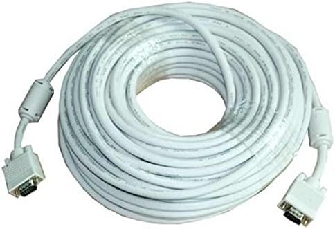 VGA Male To Male Extension Cable 66 Feet (20 Meters) 15 Pin in White for CRT LCD Computer