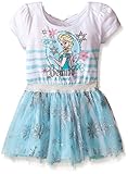 Disney Little Girls' Toddler Frozen Dress with Glitter Tulle and Bow, Light Blue, 3T