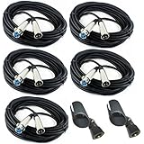 5 Pack Of 20 FT Microphone Mic XLR Low Z Balanced Audio Cables Male to Female Oxygen Free Copper 3 Pin Built To Last Plus 2 Free Microphone Holders