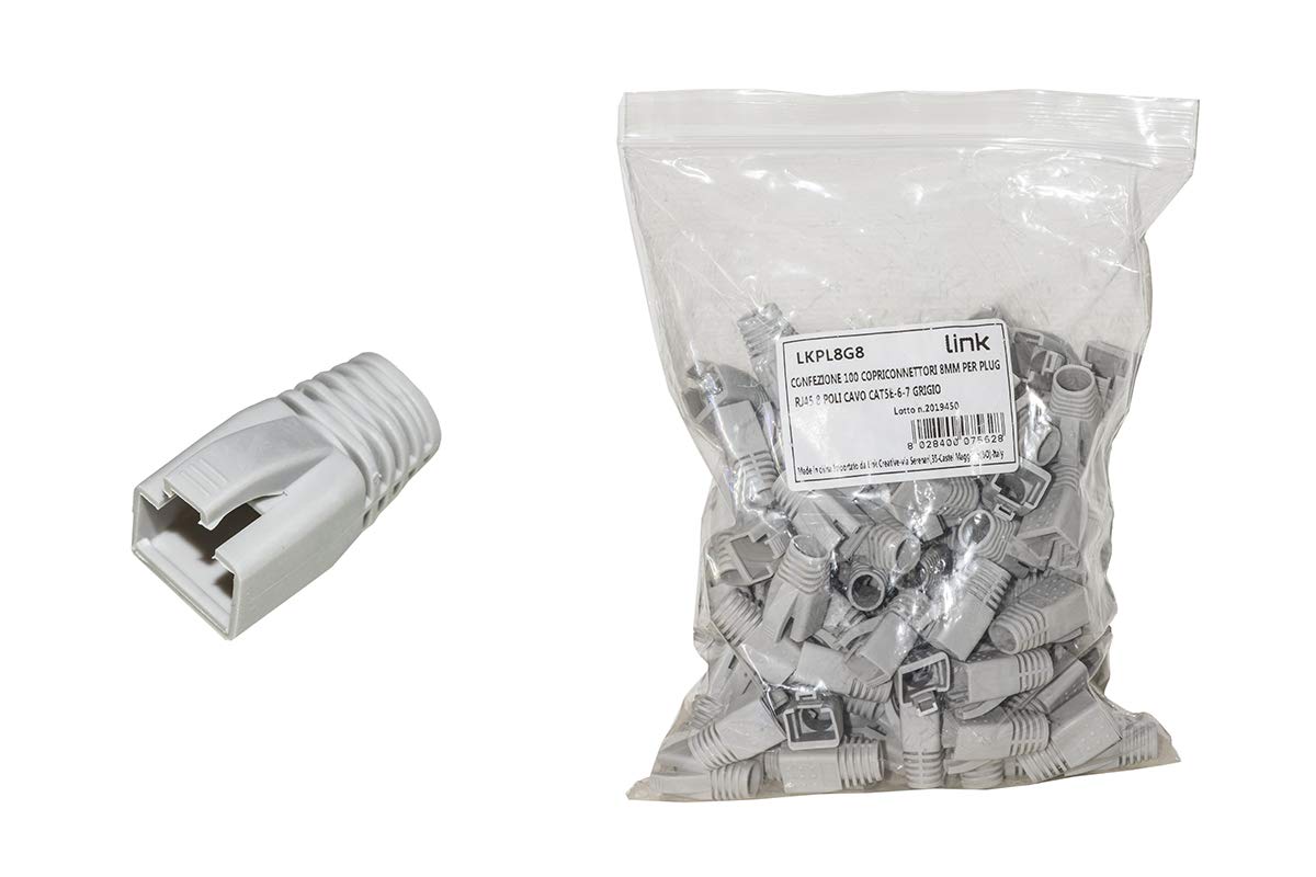 LINK Pack of 100 connectors 8 mm for plug RJ45 8 pin cable CAT 5E-6-7 grey