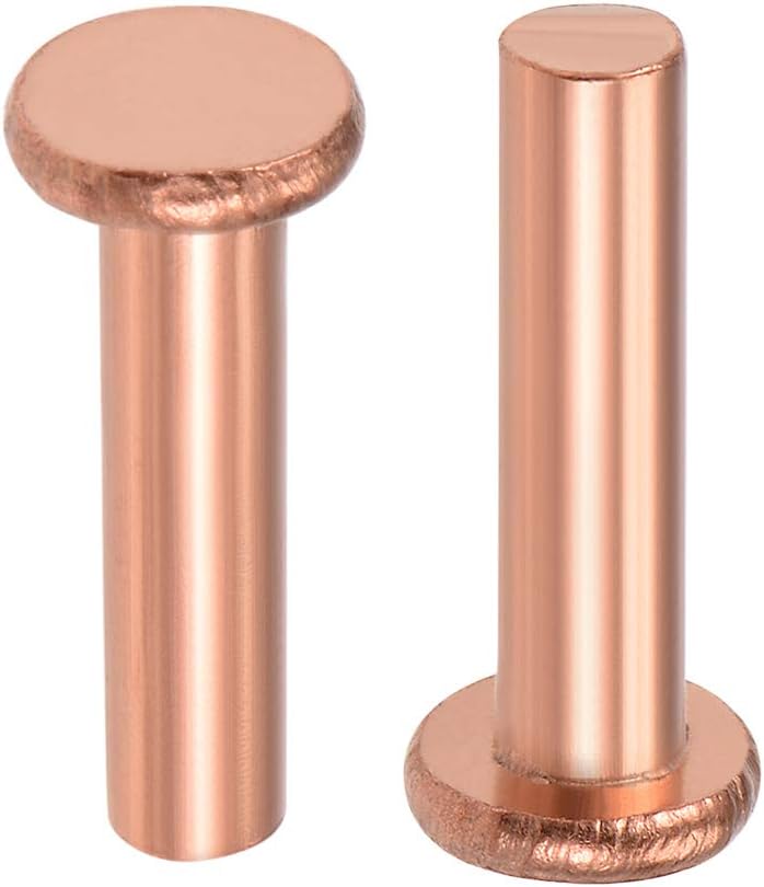sourcing map 10Pcs 15/64" x 1" Flat Head Copper Solid Rivets Fasteners, 10 Pcs 15/64" x 1"