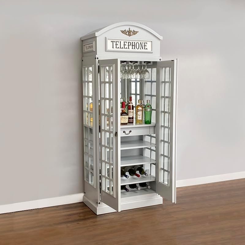 White Star Drinks Cabinet BT Telephone Box Bar Grey 2 Doors No Assembly