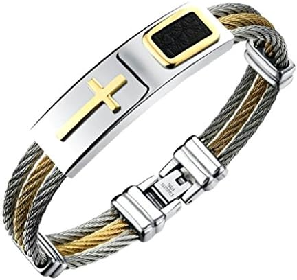Qiaofulicheerfully Stainless Steel Cross Cable Rope Twist Chain Mens Bangle Bracelet Gift for Him