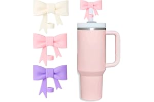 HIUSITY Bow Straw Cover Topper for Stanley Cup,Silicone Straws Toppers for Tumbler with Handle 40oz,Cute 10mm/0.4in Covers Cap,Dust-Proof Reusable Lids for Stanleys Cups Accessories,Pink