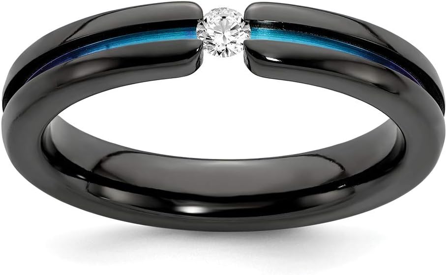 Edward Mirell Black Titanium Tension Set White Sapphire and Blue Anodized 4mm Wedding Band