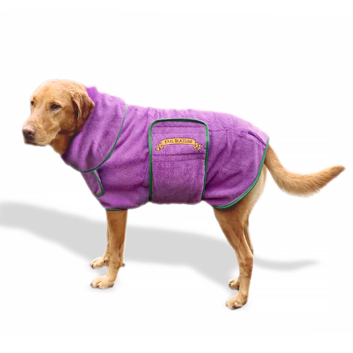 TAIL BLAZERS™ Super Absorbent Dog Drying Coat. Double Layer Microfibre Dry Robe with Car Safety D Ring. Towel Robe Pet Dryer Keep Dogs Dry and Warm. Camping and Beach Accessories. Machine Washable. XL