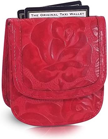 TAXI WALLET Red Small Folding LEATHER Minimalist Card Wallet for Women Coin Purse