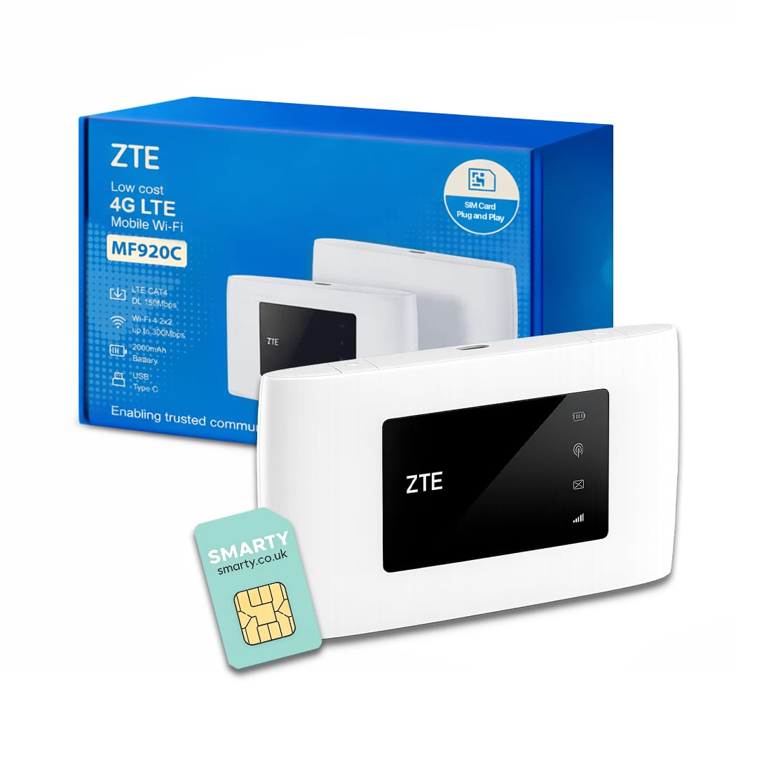 ZTE MF920 4G MiFi Router – Unlocked Portable WiFi Hotspot with SIM Slot, Connects up to 32 Devices, Mobile Broadband Dongle for Travel, Home, Office or Caravan Internet