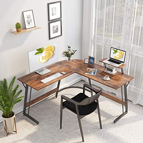 Cubiker Modern L-Shaped Desk Computer Corner Desk, PC Laptop Writing Study Desk for Home Office Wood & Metal, Dark… - Image 4