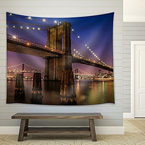 Brooklyn Bridge at Twilight in New York City - Fabric Wall Tapestry Home Decor - 51x60 inches