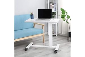 Furist Overbed Table Rolling Desk Adjustable Height Hospital Bedside Pneumatic Mobile Laptop Computer Standing Desk Cart Bed Side TV Tray Table Laptop Stand for Couch