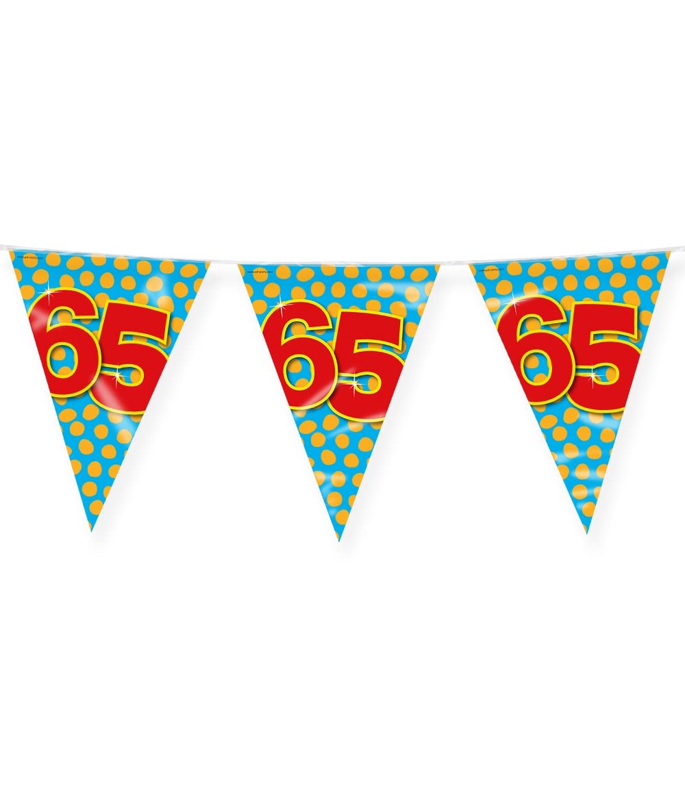 PD-Party 7042027 Happy Party Bunting - 65, Blue/Gold, Foil Flags, Double Sided, Triangular, 1000cm Length x 30cm Width x 0.1cm Height