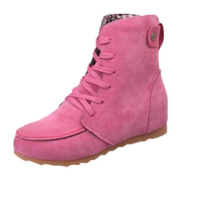 TOPUNDER Women Flat Ankle Snow Motorcycle Boots Female Suede Leather Lace-Up