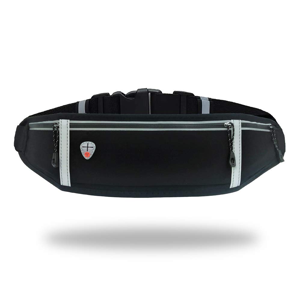 GORWRICH Running Belt with Waterproof Adjustable Elastic Strap, Sweatproof waistpacks with Large Capacity, Perfect for Running and Outdoor Activities (Full Black)
