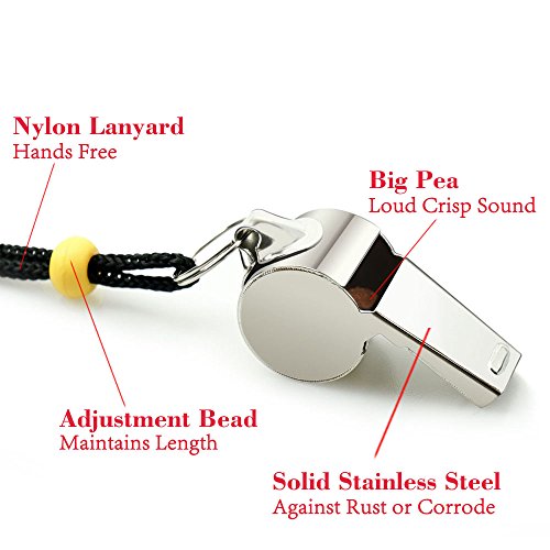 Hipat Whistle, 6 Pack Stainless Steel Sports Whistles with Lanyard, Loud Crisp Sound Whistles