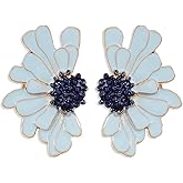Bohemian Dainty Enamel Alloy Semi Flower Big Lightweight Stud Earrings Creative Personalized Floral Petal Earrings For Women Jewelry Gifts