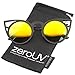 zeroUV Womens Fashion Round Metal Cut-Out Flash Mirror Lens Cat Eye Sunglasses (Black/Yellow Mirror)