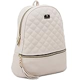 Copi Women's Simple Design Fashion Quilted Casual Backpacks Ivory