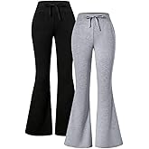 Nivne Tco 2pcs Tween Girls Flared Pants Drawstring Waist Casual Knit Bell-Bottom Jogger Pants Set
