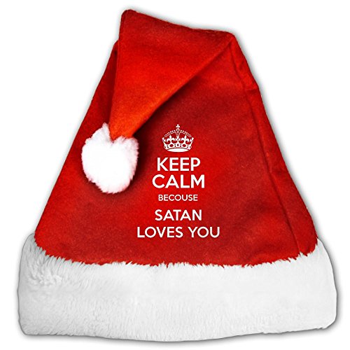 MNUROW Santa Hat Keep Calm Because Satan Loves You Velvet Christmas Hats With Plush Trim & Comfort Liner