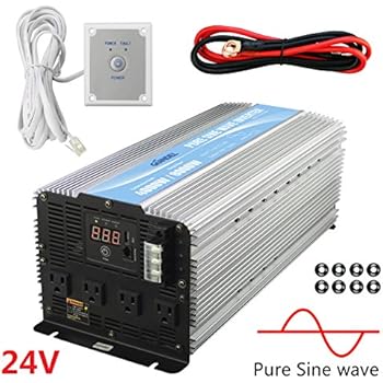 GIANDEL 4000W Heavy Duty Pure Sine Wave Power Inverter DC24V to AC120V with 4 AC Outlets with Remote Control 2.4A USB and LED Display